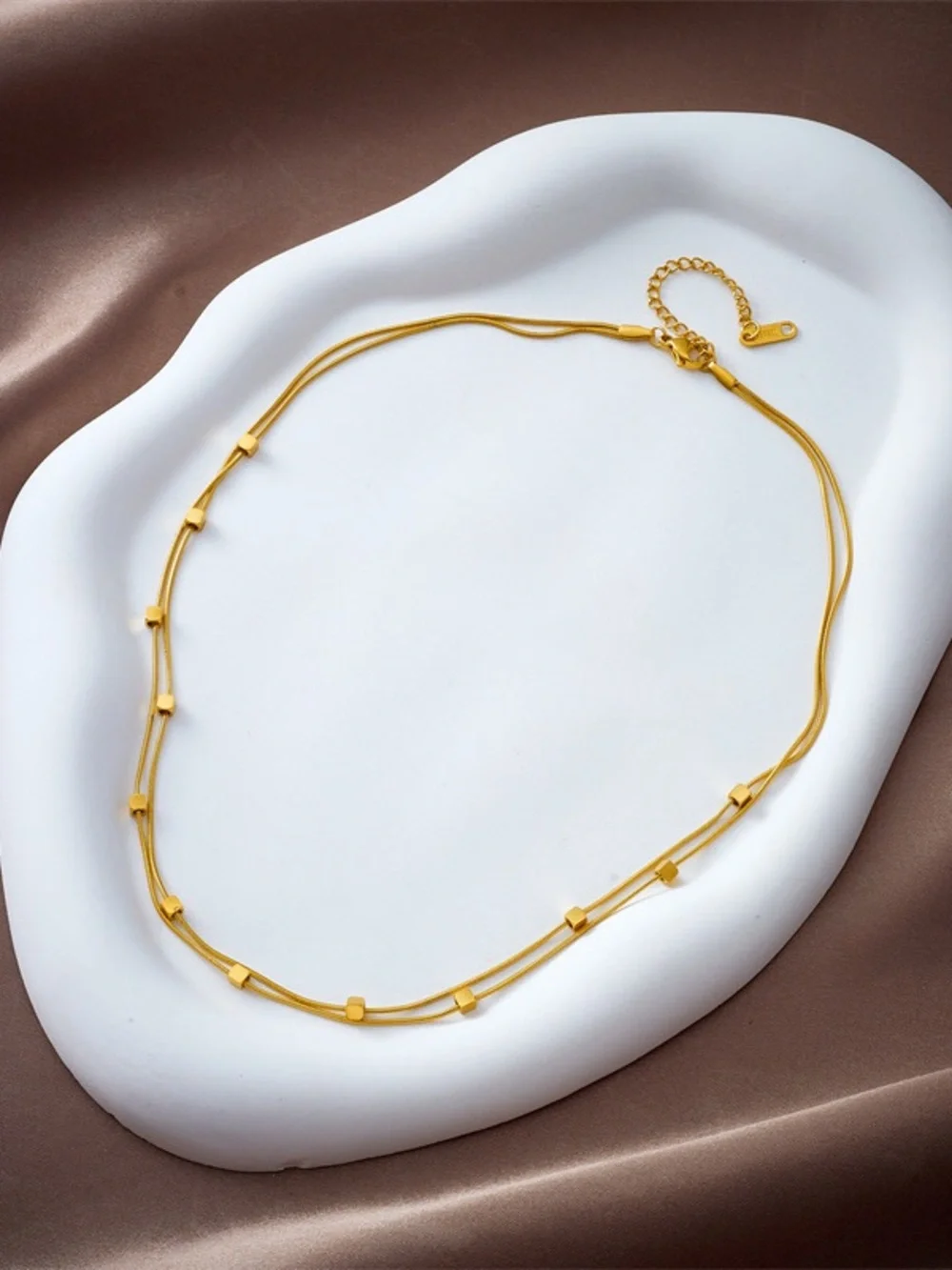 Gold Cube Accent Double-Strand Necklace - Women Jewelry